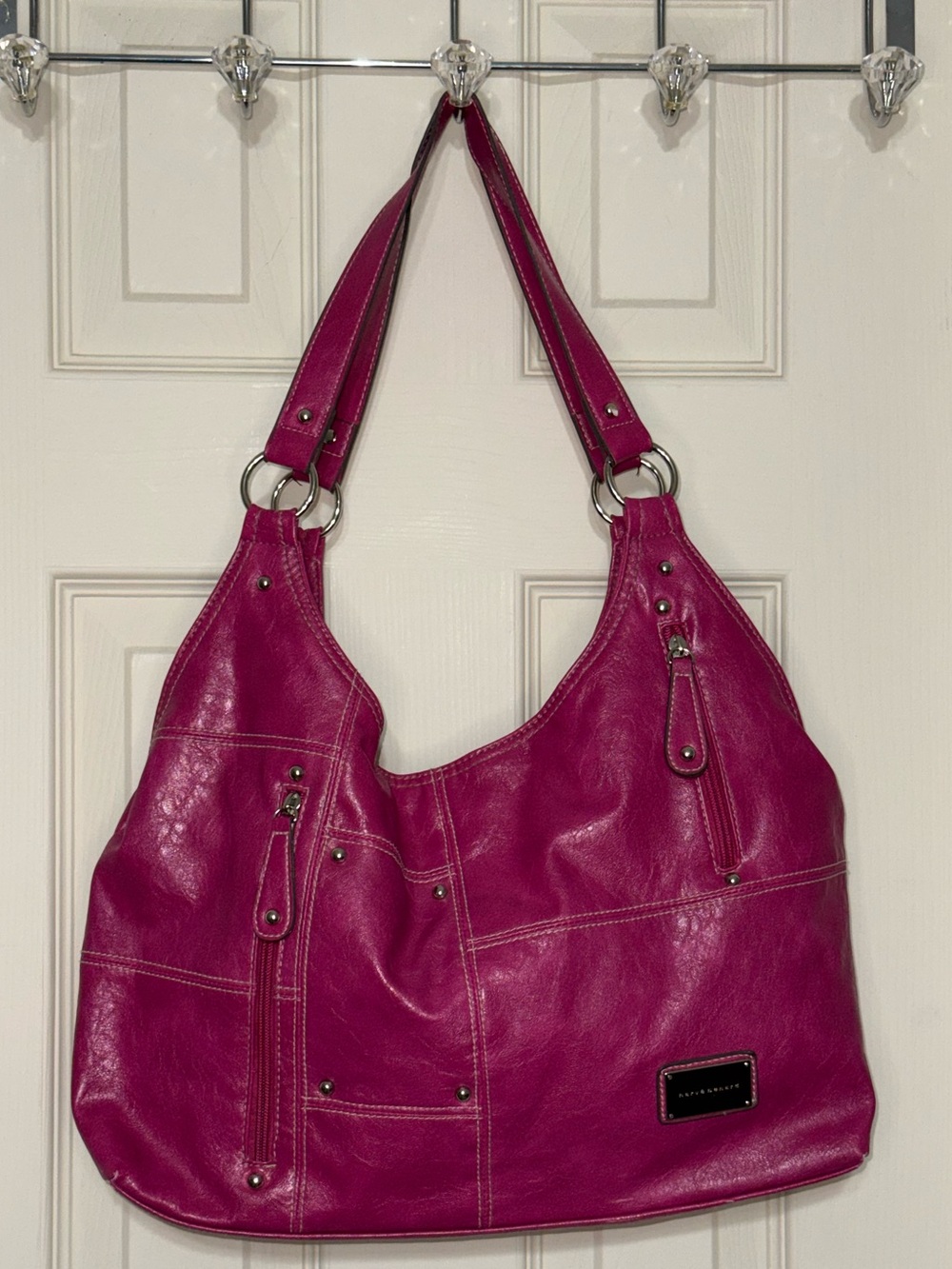Harve Bernard Fuchsia Pink Women's Hobo Bag with Silver Hardware